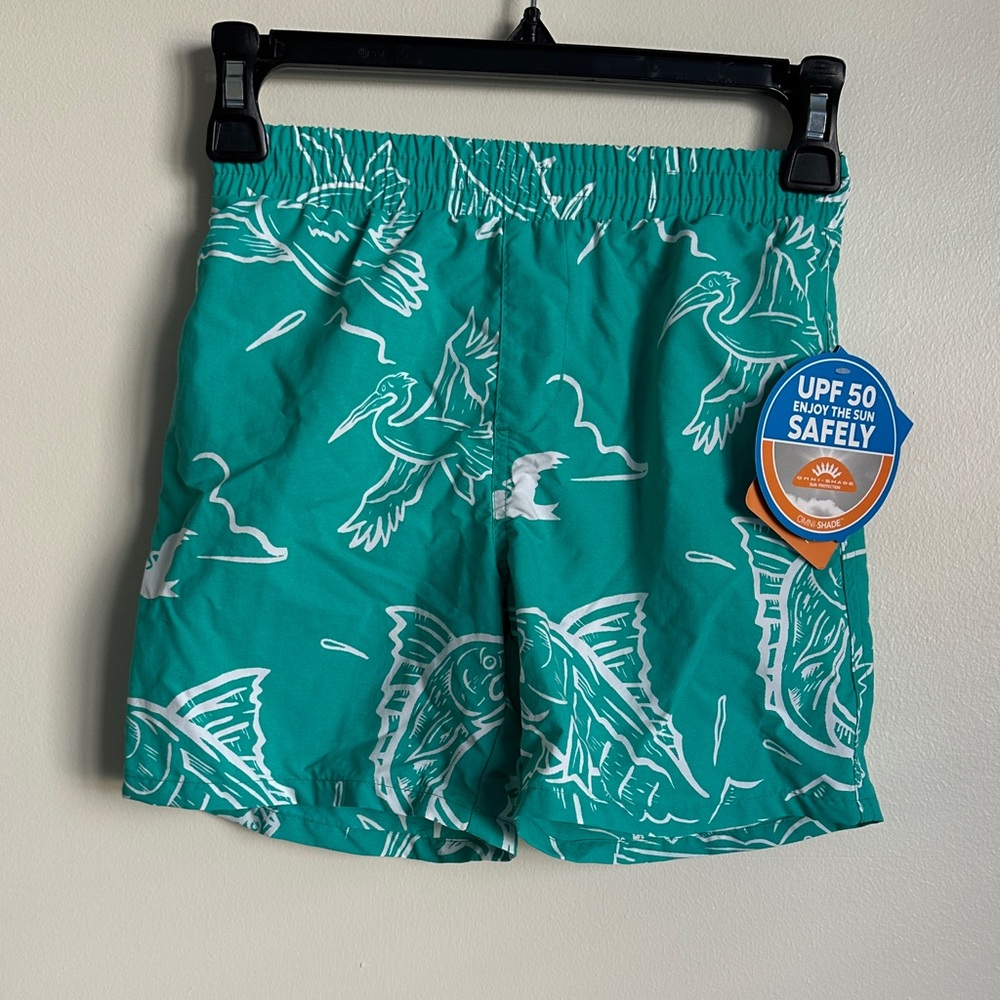 Columbia Kids Small (8) Turquoise Swim Trunks with Electric Mighty Marlin Print